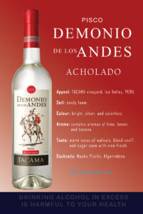 Tacama - Pisco Demonio de los Andes Acholado tasting card